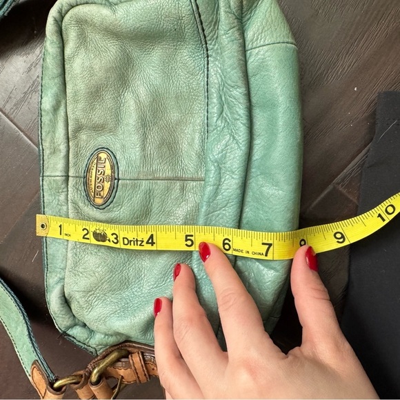 Fossil turquoise Leather Crossbody Bag boho western shabby chic coastal cowgirl - Picture 10 of 11